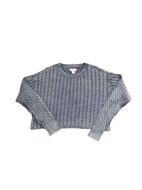 Sincerely Jules Cable Knit Fisherman Sweater Cropped Blue Medium